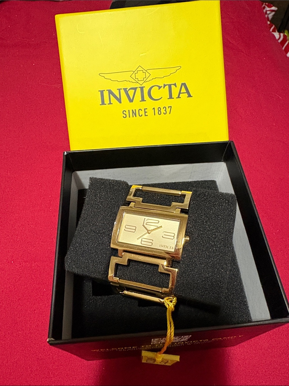 Invicta Gold-Tone Rectangular Link Bracelet Watch Brand New